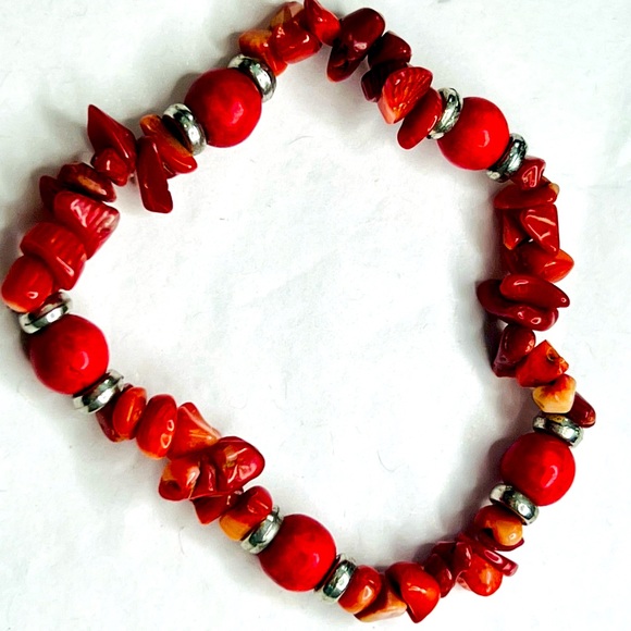 RED CORAL bracelet with beads - Picture 2 of 5